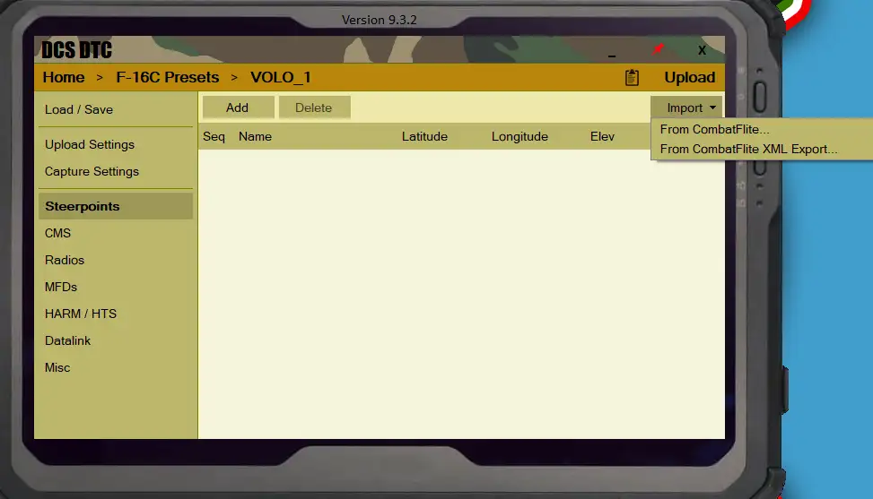 Importazione da file CFlite waypoint DTC per F-16 in DCS