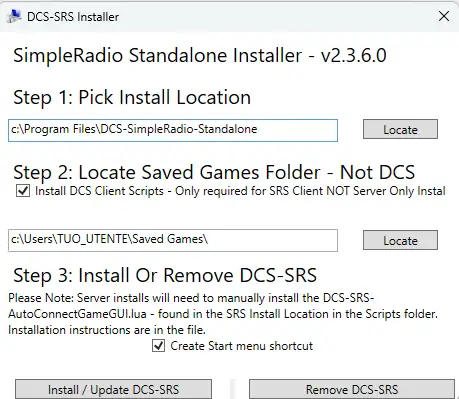 Schema installer SRS con install location e saved games