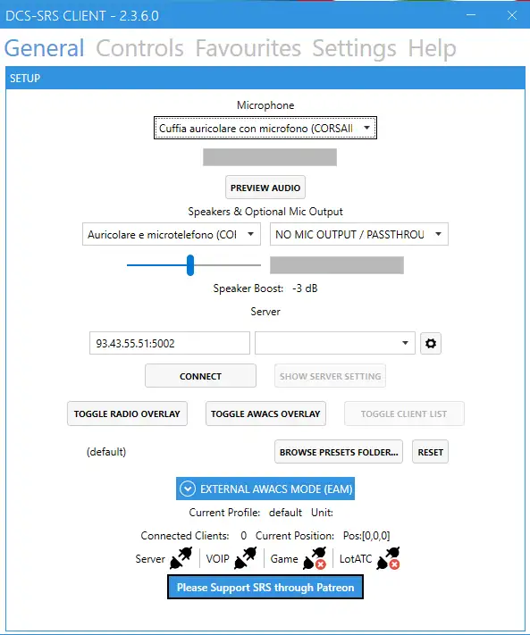 Schema scheda General SRS con microfono, cuffie e server