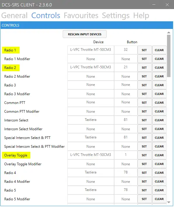 Schema scheda Controls SRS per radio e PTT